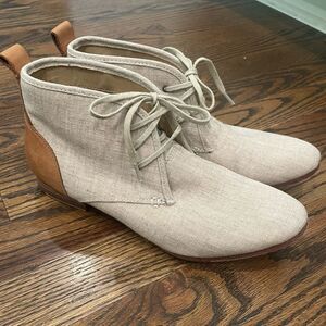 SEBAGO Hutton Chukka Ankle Boots Cream Canvas Tan Leather Boots